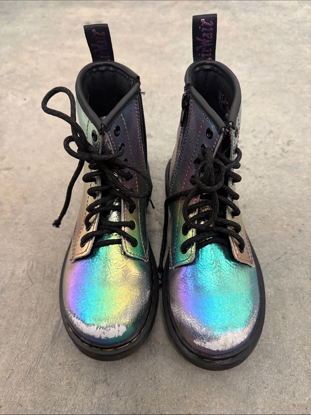 Dr. Martens Kids Iridescent Rainbow Lace-Up Boots with Black Trim